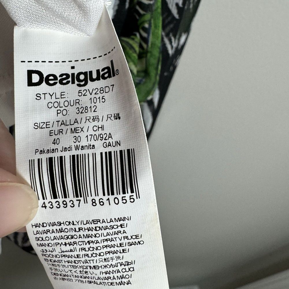 Desigual Size 40 Black White Floral Gusti Sleeveless Belted Knee Length Dress - Picture 9 of 10